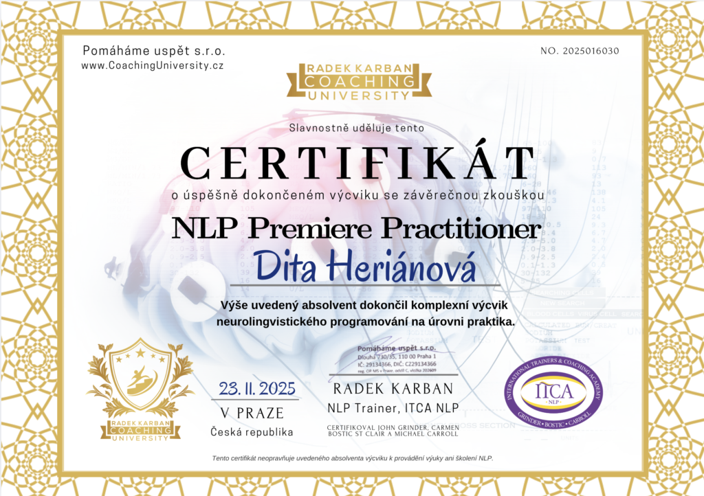 NLP Premiere Practitioner – Dita Heriánová